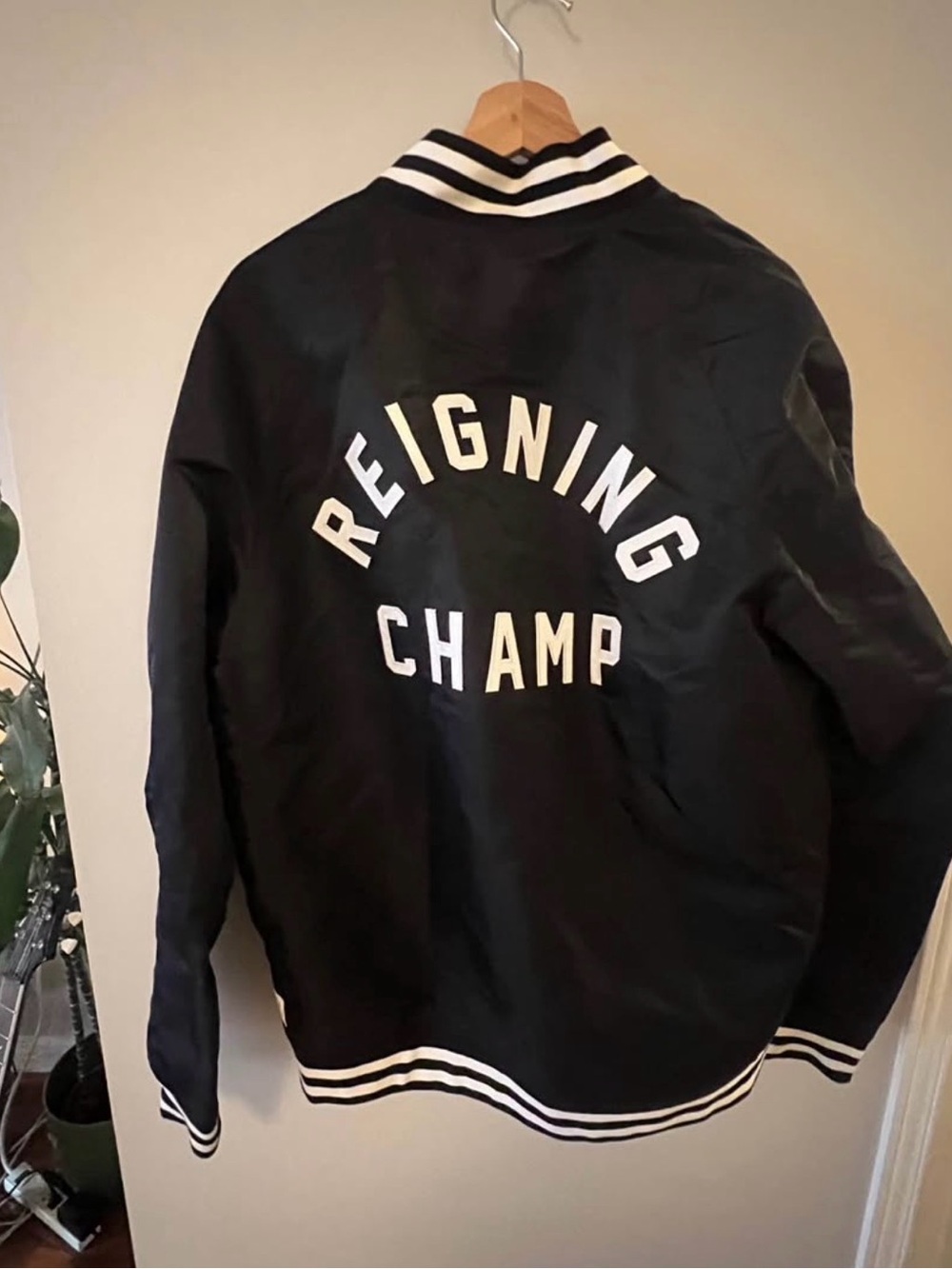 Reigning Champ Black Jacket with White Lettering